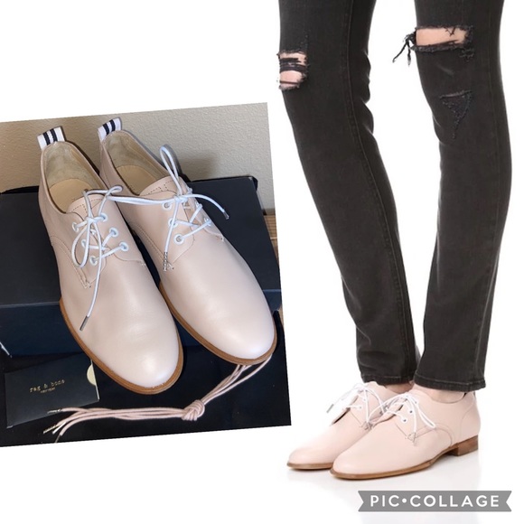 NEW $395! rag & bone AUDREY Size 39.5 9.5 Blush Pink Leather Loafer Oxford Flats - Picture 1 of 16